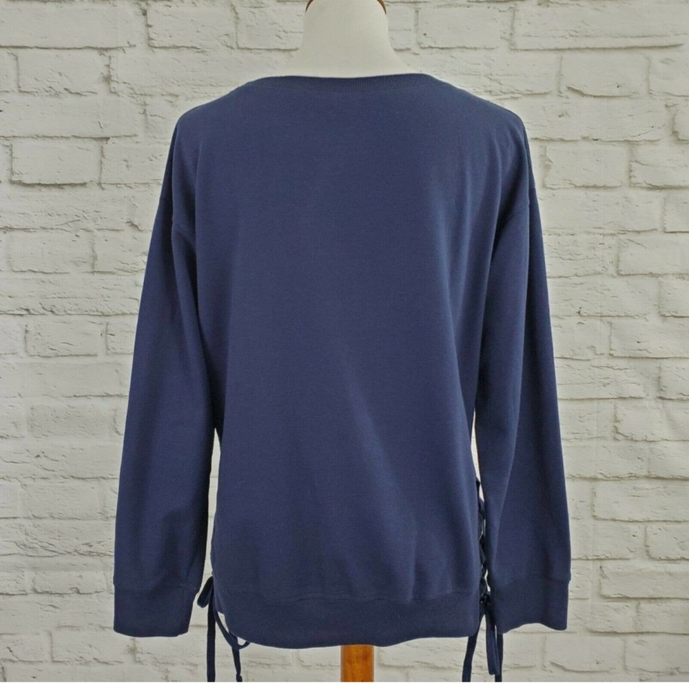 Fifth Sun Keep It Sassy Top L Large Blue White Spell Out Graphic Lace Up Sides - Picture 4 of 9